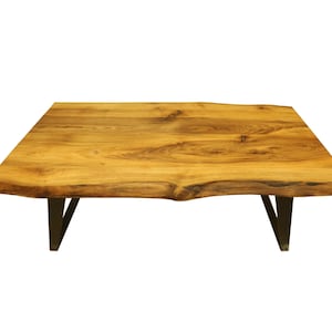 Walnut Wood Coffee Table - Alaca / Solid Wood and Metal Legs Coffee Table / Rustic Farmhouse Coffee Table