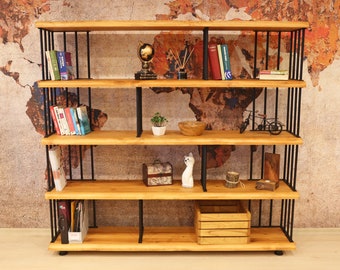 Rustic Wooden Bookshelf / Solid Wood Open Bookcase / Industrial Design Wall Decor and Book Display / Loft Style Library Unit