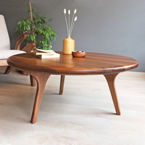 Mid Century Round Coffee Table , Scandinavian Coffee Table , Walnut Wood Sofa Table