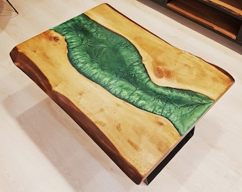 Walnut Epoxy Coffee Table - Ready to Ship / Green Resin CoffeeTable / River Epoxy Table / Wood Epoxy Coffee Table / Handmade Custom Design