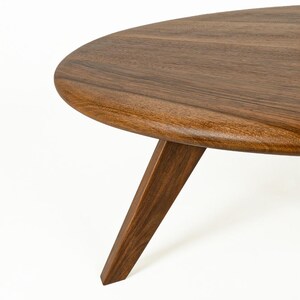 Round Wood Walnut Coffee Table – Handmade Solid Wooden Japandi Mid Century Living Room Table image 4