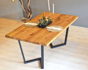 Solid Oak Wooden Dining Table / Handcraft Rustic Wood Dining Table / Scandinavian Kitchen Table