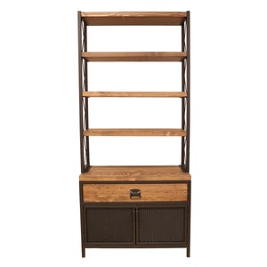 Bücherregal mit Türen und Schubladen - Urban / Massivholz und Metall Bücherregal / Loft Stil Bücherregale / Funktionale Bücheraufbewahrung