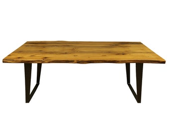 Walnut Solid Wood Dining Table - Alaca / Live Edge Wood Table / Wooden Kitchen Table / Rustic Wooden Table / Metal Leg Table / Cafe Table