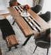 Solid Wood Table and Bench - High Quality / Rustic Dining Table / Wood Kitchen Table with Metal Legs / Farmhouse Dine Table / Writing Desk 