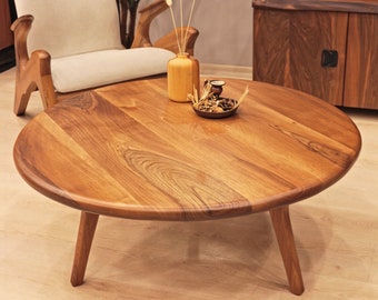 Walnut Wood Round Coffee Table , Minimalist Modern Sofa Table , Unique Coffee Table