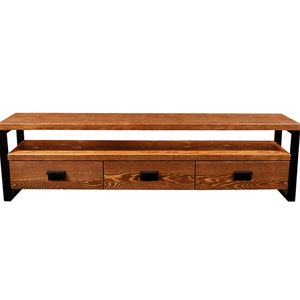 Solid Wood Tv Stand Rokko / Vintage Design Wood and Metal Tv Unit / Rustic Wood Media Console / Entartainment Center with Drawers image 3