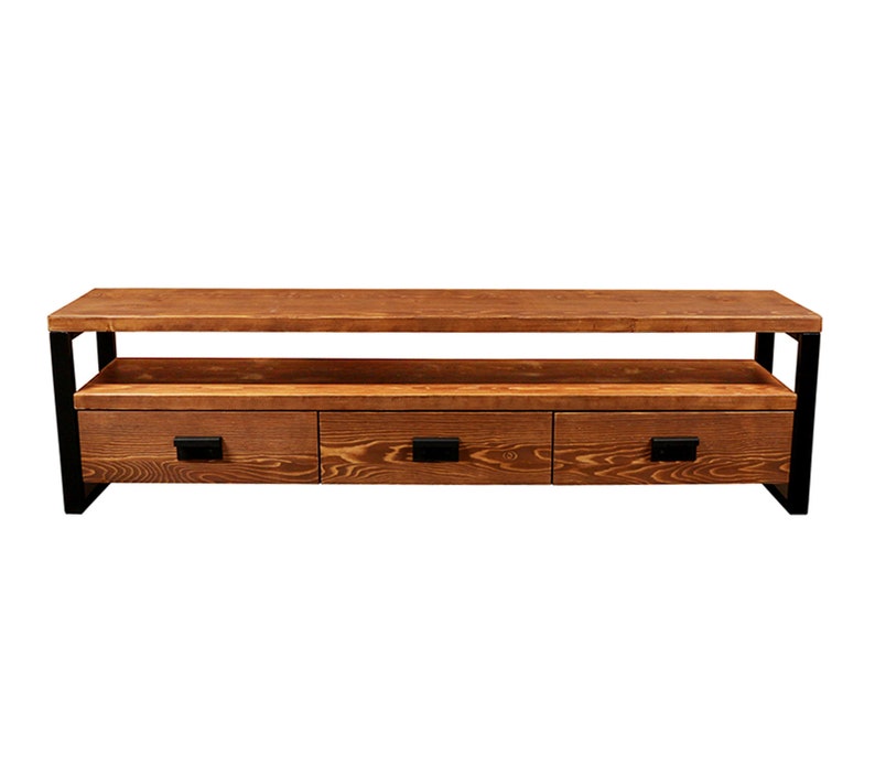 Solid Wood Tv Stand Rokko / Vintage Design Wood and Metal Tv Unit / Rustic Wood Media Console / Entartainment Center with Drawers image 3