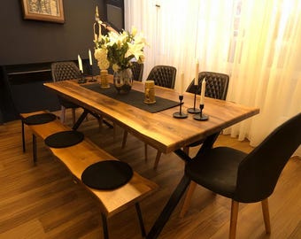 Live Edge Dining Table - Modern Farmhouse Kitchen Table Made of Walnut Wood