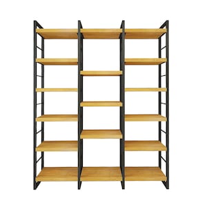 Industrial Design Bookshelf - Rhythm , Solid Wood Bookcase with Metal Racks ,  Wide Library and Shelving Unit