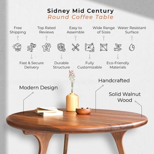 Walnut Round Coffee Table - Mid Century Modern Solid Wood Sofa Table ...