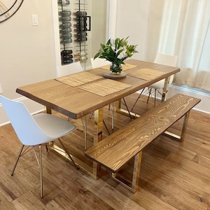 Solid Wood Dining Table , Modern Farmhouse Dining Room Table , Handmade Kitchen Table