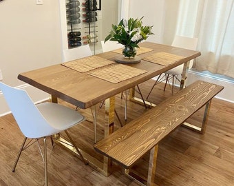 Solid Wood Dining Table , Modern Farmhouse Dining Room Table , Handmade Kitchen Table