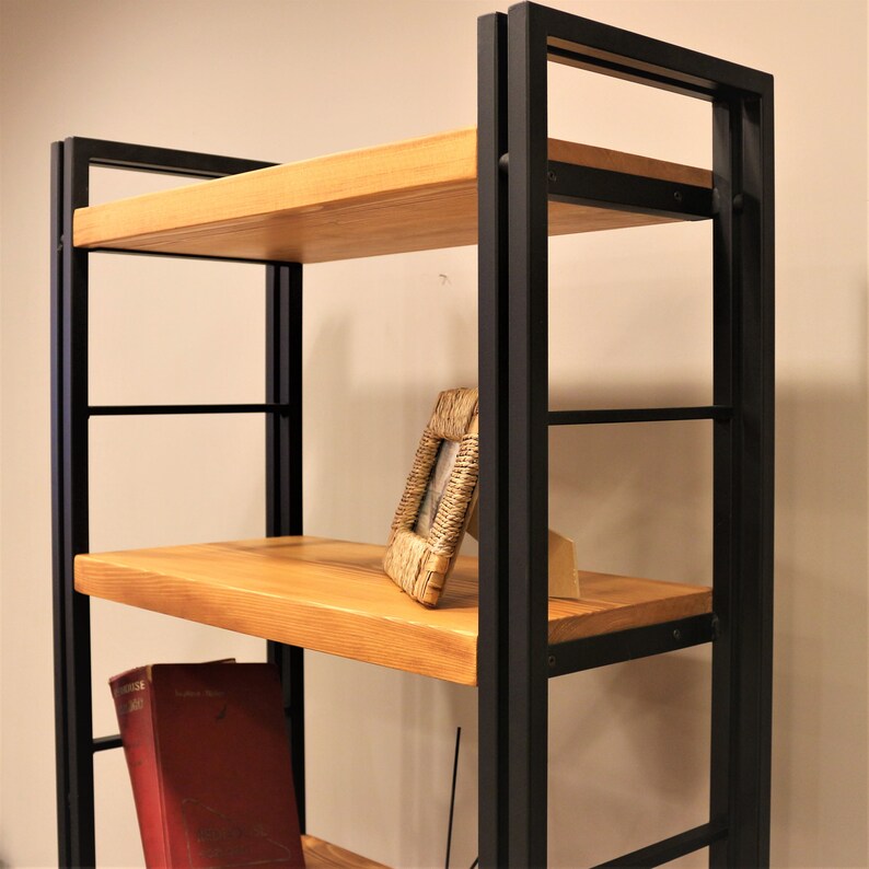 Solid Wood and Metal Bookshelf Rokko / Rustic Design Etsy