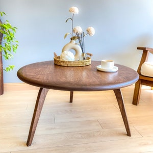 Round Wood Coffee Table , Walnut Round Coffee Table , Handcrafted Natural Wood Coffee Table , Japanese Coffee Table
