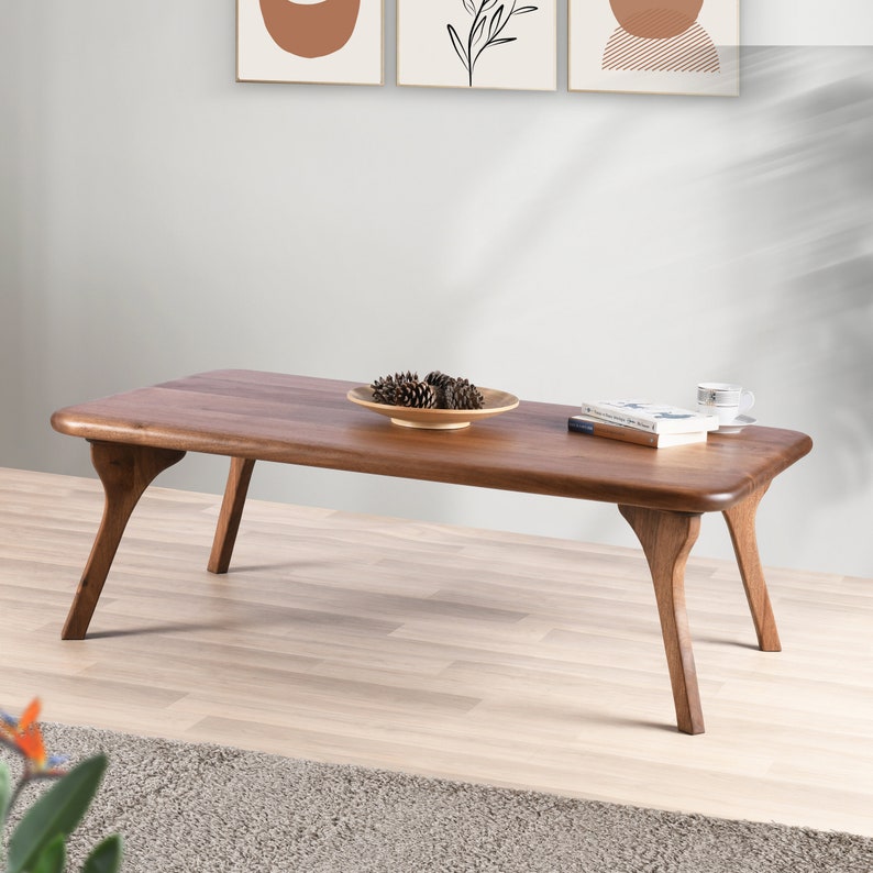 Mid Century Coffee Table , Solid Wood Rectangle Coffee Table , Scandinavian Black Walnut Sofa Table image 1