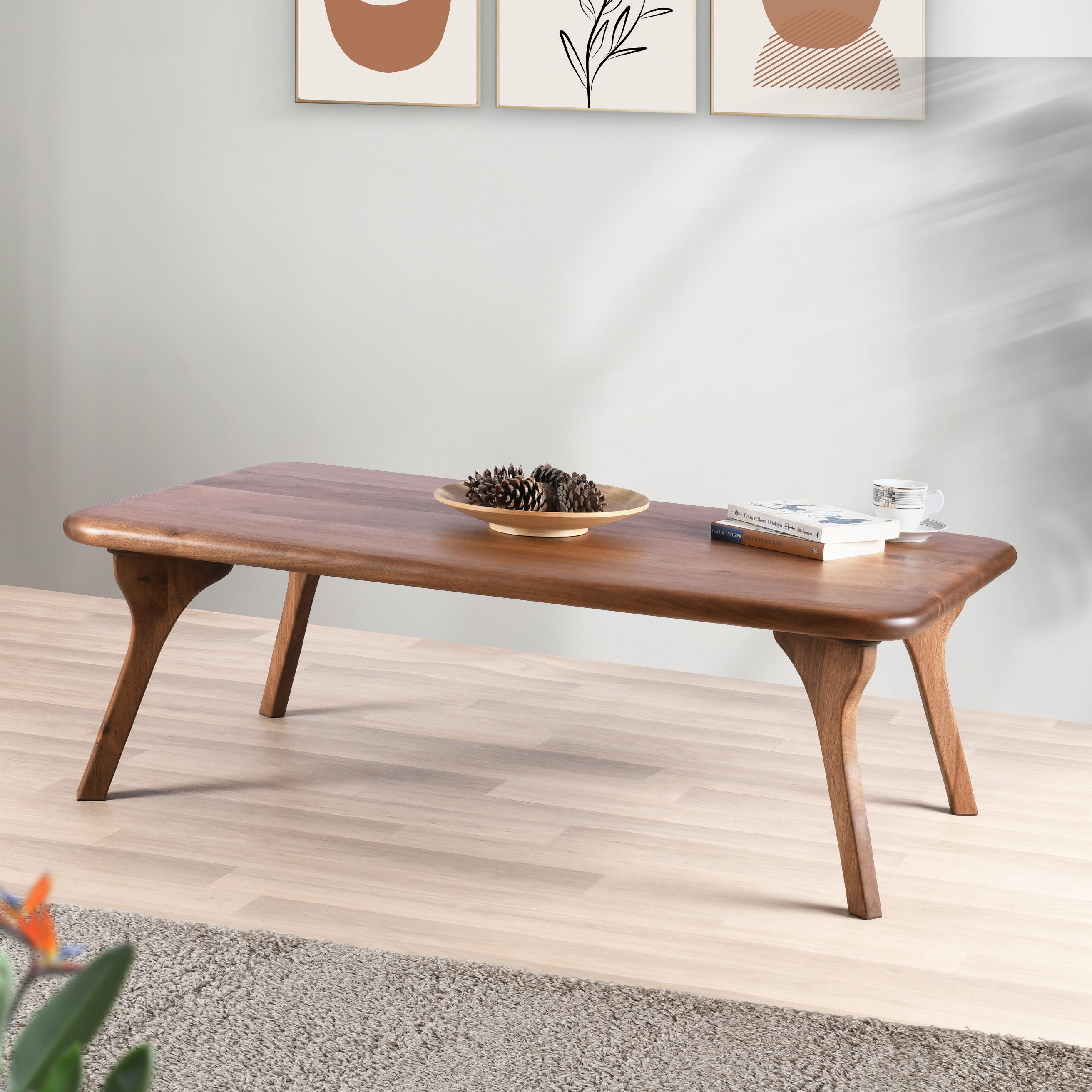 Mid Century Coffee Table Solid Wood Rectangle Coffee Table