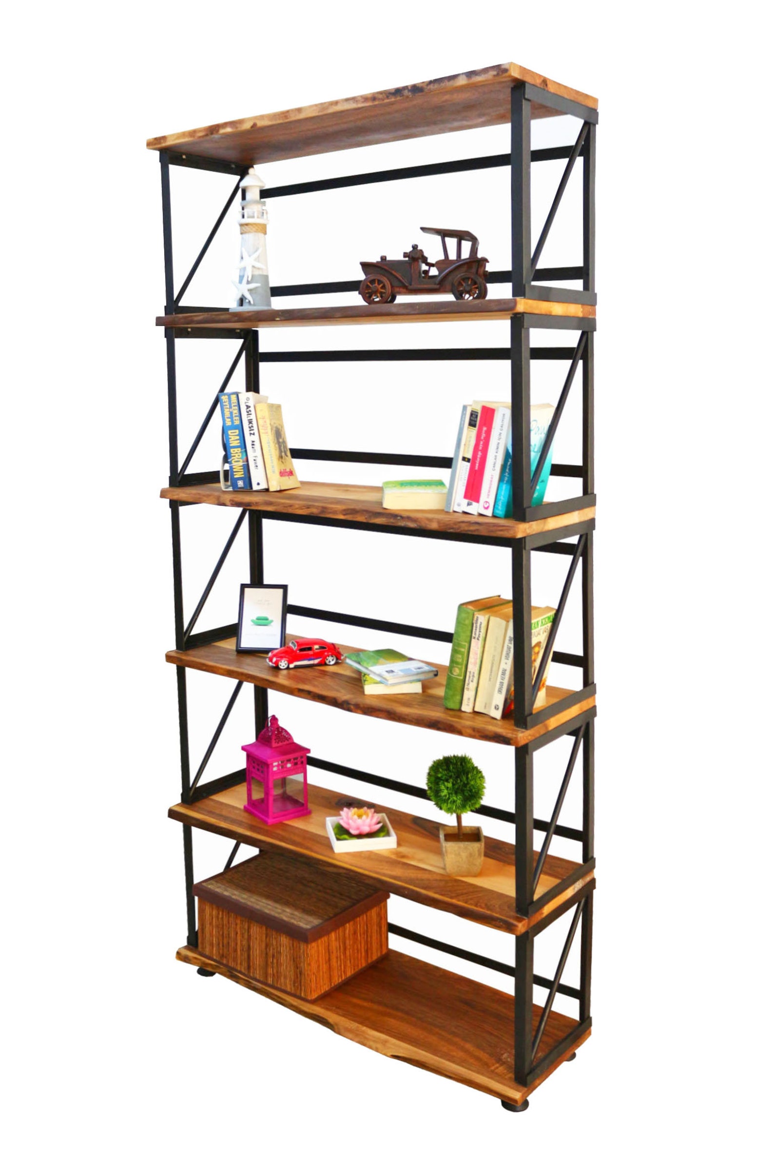Walnut Wood Bookcase band / Solid Wood and Steel Bookshelf / Etsy