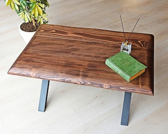 Handmade Solid Wood Coffee Table - Asya / Rustic and Farmhouse Design / Living Room Coffee Table with Metal Legs