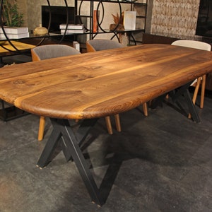 Mid Century Dining Table , Handmade Solid Wood Table With Metal Legs , Black Walnut Dining Table image 4