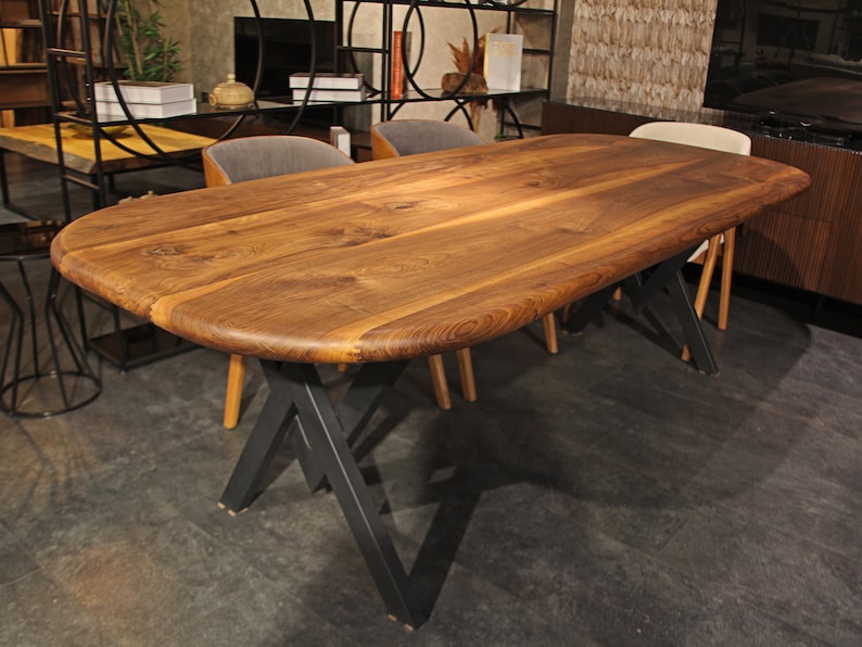 Mid Century Dining Table , Handmade Solid Wood Table With Metal Legs , Black Walnut Dining Table image 4