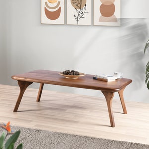 Mid Century Coffee Table , Solid Wood Rectangle Coffee Table , Scandinavian Black Walnut Sofa Table image 6