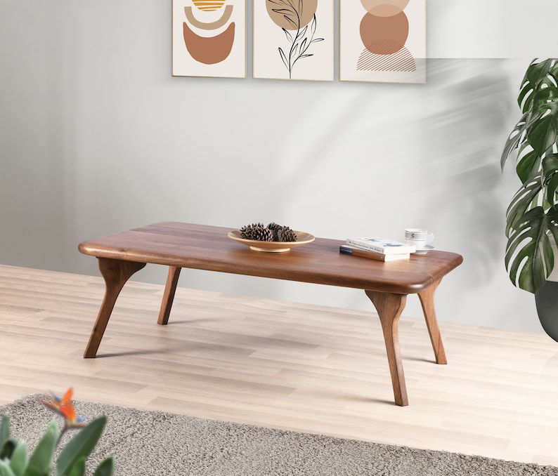 Mid Century Coffee Table , Solid Wood Rectangle Coffee Table , Scandinavian Black Walnut Sofa Table image 6