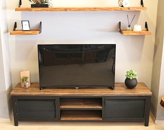 Industrial Design Wood and Steel Tv Unit - Mass / Solid Wood and Metal Media Console / Loft Style Tv Stand / Entartainment Center