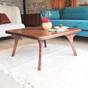 Mid Century Square Coffee Table , Solid Walnut Wood Coffee Table , Handmade Scandinavian Sofa Table