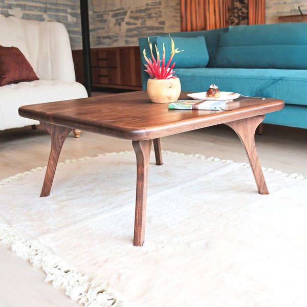 Mid Century Square Coffee Table , Solid Walnut Wood Coffee Table , Handmade Scandinavian Sofa Table