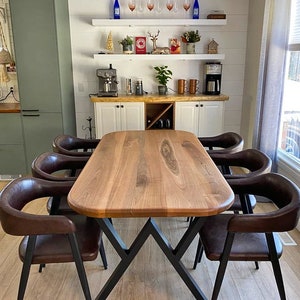 Mid Century Dining Table , Handmade Solid Wood Table With Metal Legs , Black Walnut Dining Table image 8