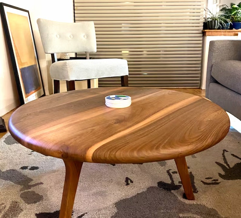 Mid Century Round Coffee Table , Scandinavian Coffee Table , Walnut Wood Sofa Table zdjęcie 10