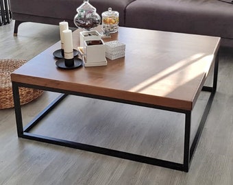 Rustic Wood Coffee Table - Cube , Solid Wood and Metal Coffee Table , Farmhouse Country Design, Square Coffee Table