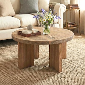 Rustic Round Coffee Table – Real Solid Wood Handmade Sofa Table for Cozy Living Spaces