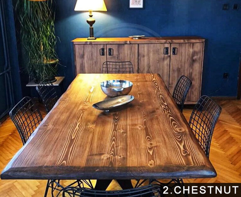 Chestnut color handmade wood farmhouse dining set