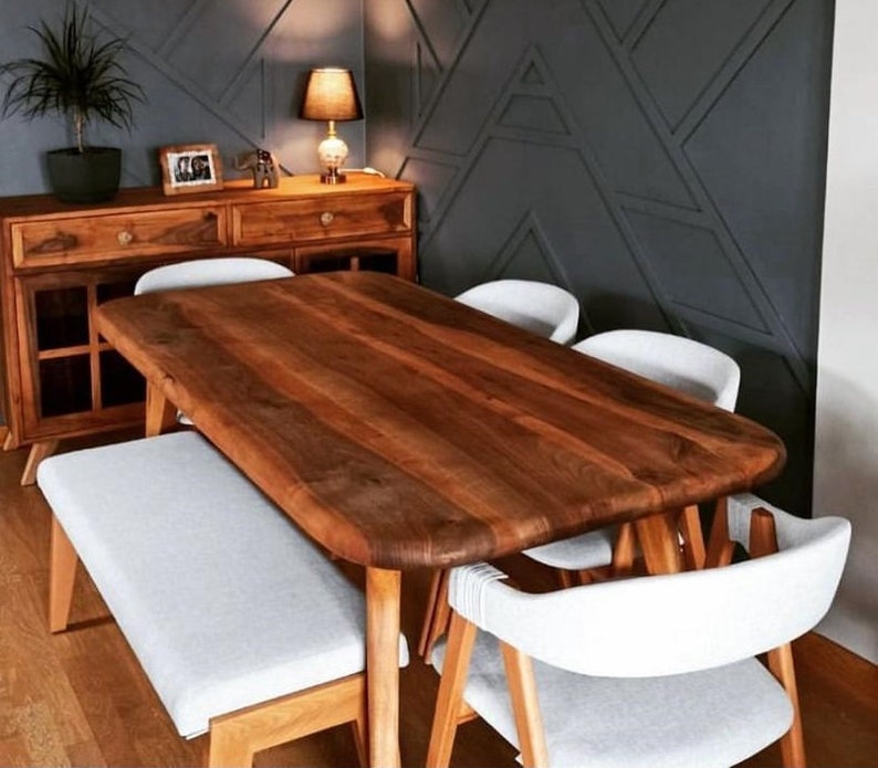 Mid Century Dining Table , Handmade Solid Wood Table With Metal Legs , Black Walnut Dining Table image 10