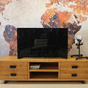 Rustic Wooden Tv Unit - Natura / Solid Wooden Handmade Media Console / Farmhouse Country Style Tv Stand / Entartainment Center with Drawers
