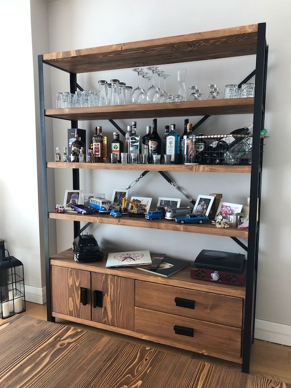 Librería Industrial con Puertas y Cajones Cross X / Estantes de Madera y  Estructura Metálica / Estantería Estilo Loft -  España