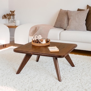 Square Coffee Table , Walnut Wood Coffee Table , Minimalist Modern Living Room Table , Japanese Coffee Table