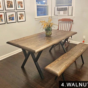 walnut live edge dining table and bench
