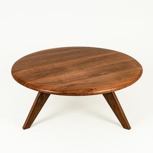 Round Wood Walnut Coffee Table – Handmade Solid Wooden Japandi Mid Century Living Room Table image 2
