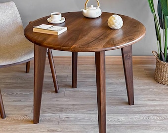 Round Walnut Dining Table , Danish Kitchen Table : Custom Handmade Solid Wood Table