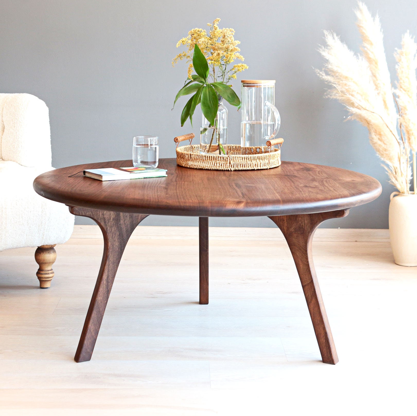 Solid Wood Mid Century Coffee Table And End Tables Round Coffee