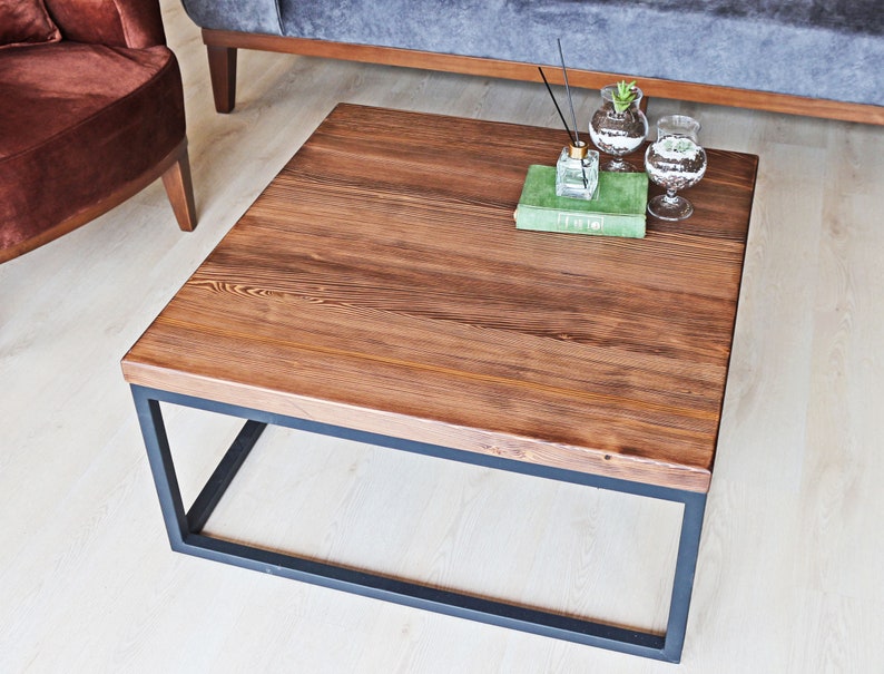 Rustic Wood Coffee Table Cube Solid Wood and Metal Coffee Etsy Canada