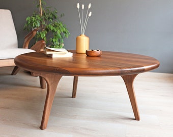 Mid Century Round Coffee Table , Scandinavian Coffee Table , Walnut Wood Sofa Table