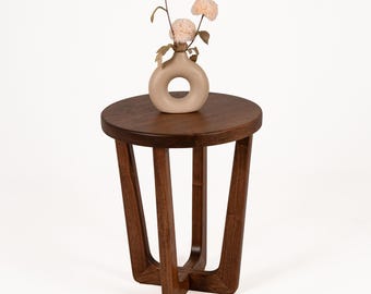 Round Side Table , Walnut Wood Side Table , Bedside Table , Small Coffee Table