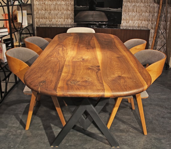 Mid Century Dining Table Handmade Solid Wood Table With Metal