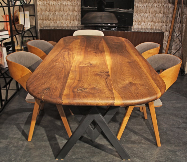Mid Century Dining Table , Handmade Solid Wood Table With Metal Legs , Black Walnut Dining Table image 1