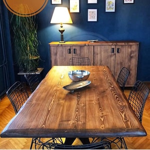 Mid Century Solid Wood Table , Modern Dining Room Table , Farmhouse Dining Table With Metal Legs