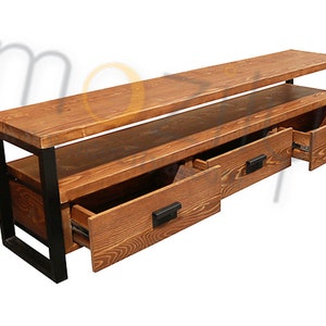 Solid Wood Tv Stand Rokko / Vintage Design Wood and Metal Tv Unit / Rustic Wood Media Console / Entartainment Center with Drawers image 4